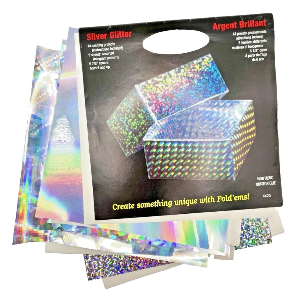 4 Sheets of Holographic Silver Glitter Origami Paper Yasutomo & Co Vintage